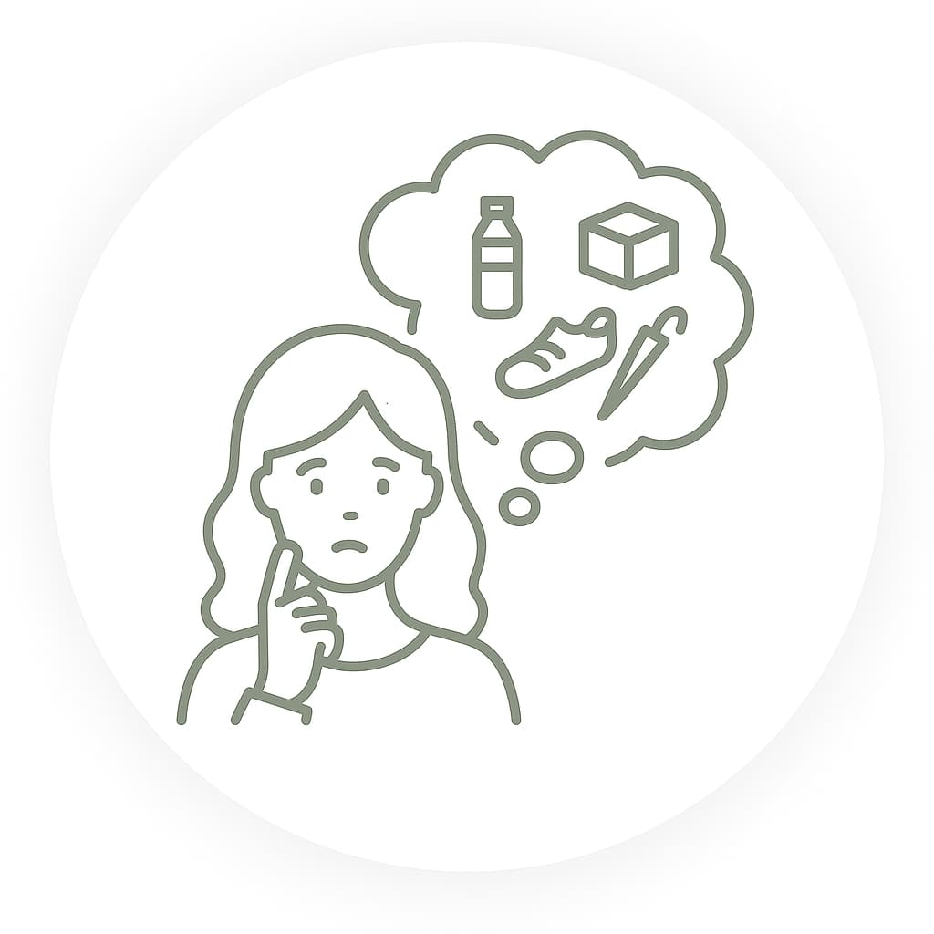 女性がいつか使うかもと捨てられず悩んでいる様子